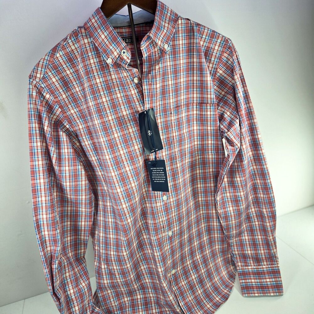 Izod Plaid Button Down Shirt Red White Blue Size S/P NWT